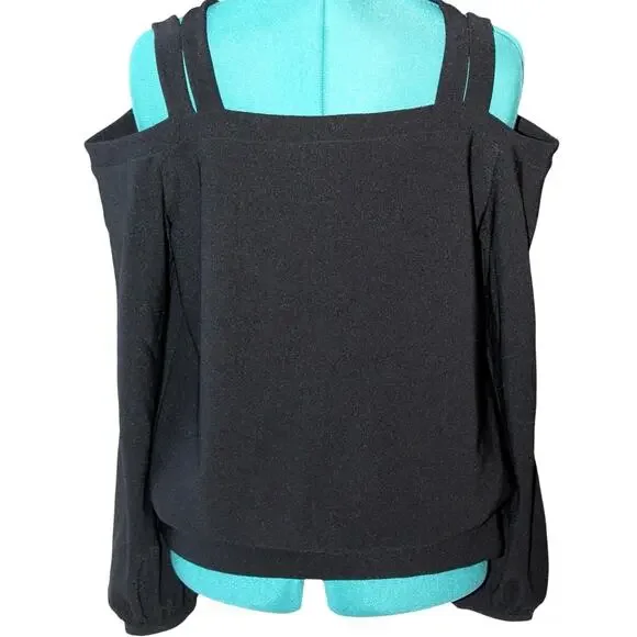 Boston Proper Cold Shoulder Double Strap Black Top Women’s Medium - Picture 5 of 6